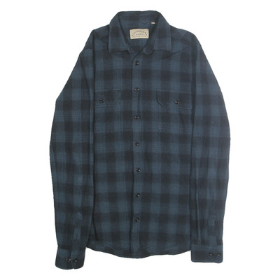 LONG JOHN & SONS Herren Blau & Schwarz Kariert Hemd M Baumwolle Freizeit Knopf