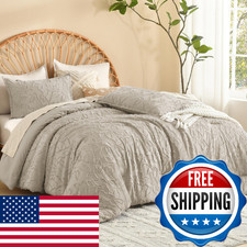 Litanika Queen Size Comforter Set Oatmeal Beige 3 Piece Boho Tufted Bedding Khak