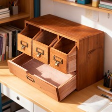  Desktop Wooden Stationery Storage Box 4 Drawers Locker Cosmetic Jewelry Case UK