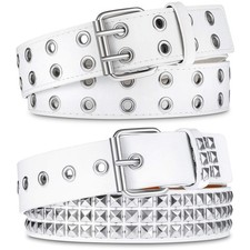 2 PCS Women Y2k Double Grommet PU Leather Punk Rock Rivet Studded Belt