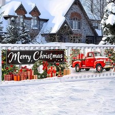 Christmas Banner 79x18 Inches Red Truck Merry Sign Outdoor...