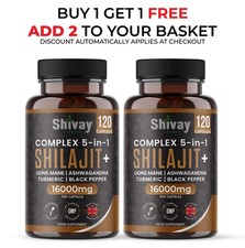 Shilajit 16000mg with Ashwagandha, Lions Mane, Turmeric, Pepper - 120 Vegan Caps
