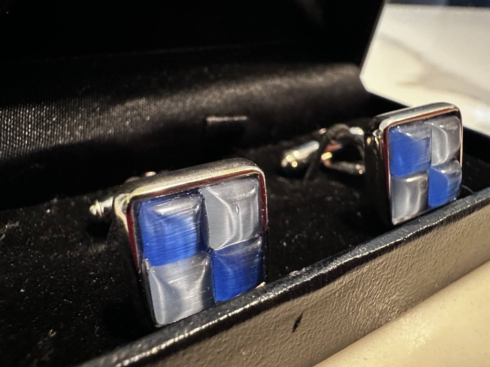 Elegant Blue & Silver Patchwork Cufflinks for Men - image 7