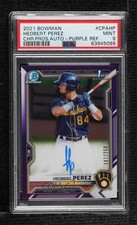 2021 Bowman Chrome Prospects Purple Refractor Hedbert Perez PSA 9 MINT Auto 02le