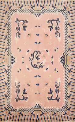 Pink Art Deco Area Rug 8x11 Chinese Vegetable Dye Vintage Hand
