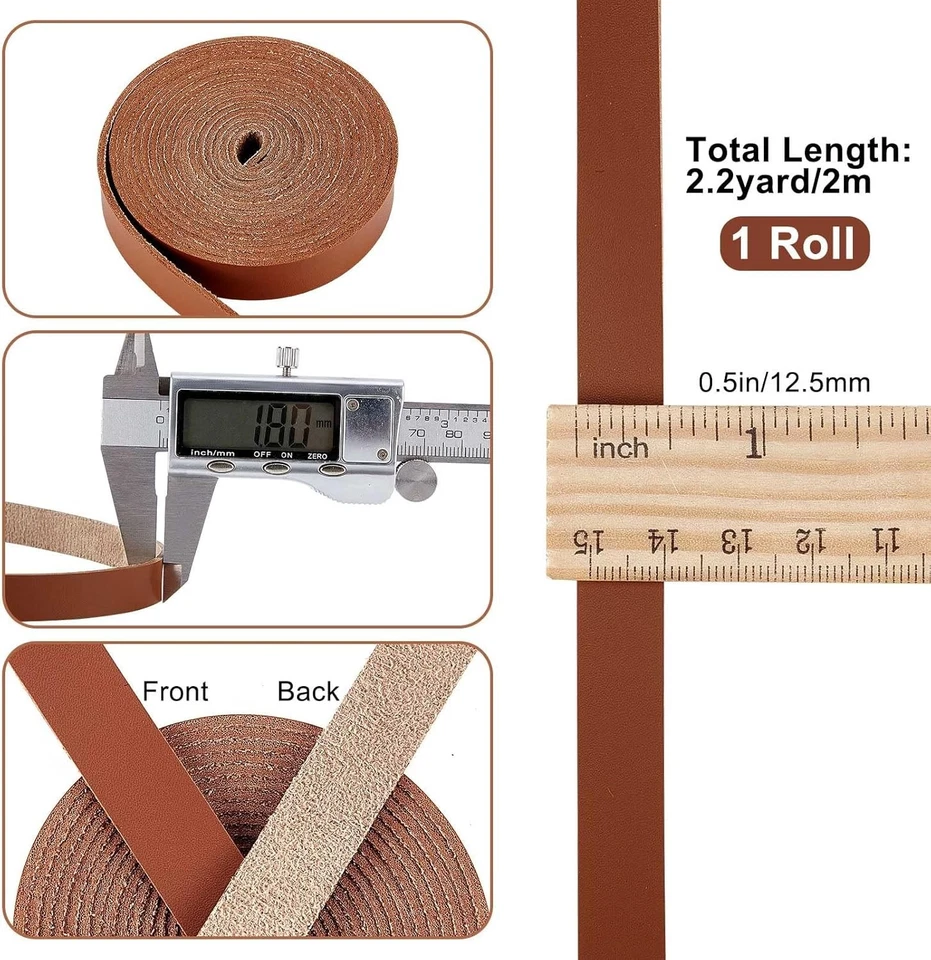 GORGECRAFT 79" Largo 1/2" Ancho Correa de Cuero Marrón Mate 2Mm Grueso Cuero Plano L Foto 3 de 4