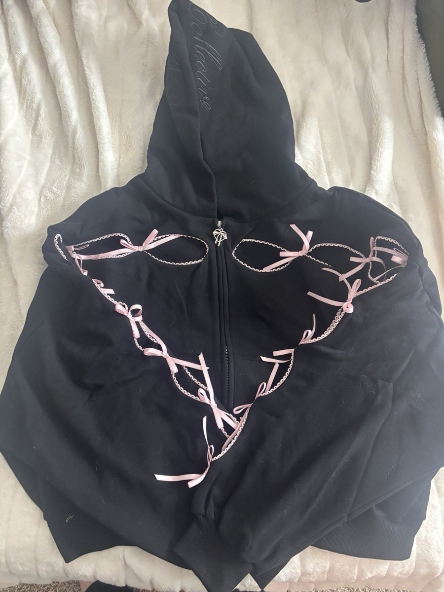PRINCESS RIBBON CROP ZIP HOODIE BLACK | eBay