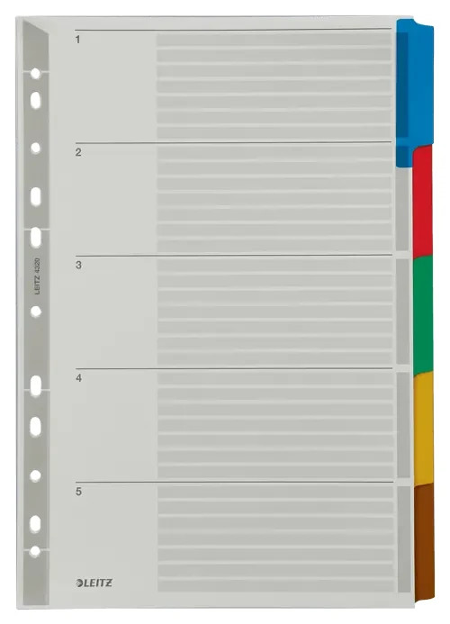 Leitz A4 5 part Divider Blank Index Tabs Punched Stationery pack of 2