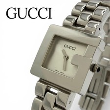 GUCCI Square G Face Silver Dial Quartz Watch, Stainless Steel, Good Condition