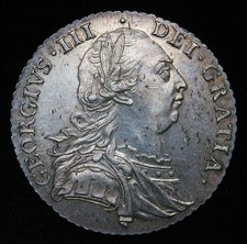 1787 George III SHILLING, with SEMEE, Laureate Head Silver Coin - SUPERB b