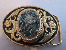 Western Style Gold Tone Oval Belt Buckle 3.5" Wide x 2.5" Tall w/Polished Stone