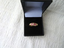 ANTIQUE, 18CT YELLOW GOLD, RUBY & DIAMOND RING, BIRM 1918, SIZE R 3/4, 2.58g