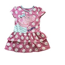 Peppa Pig Pink Polka Dot Dress Girls Size 3T, Short Sleeve, Drop Waist EC