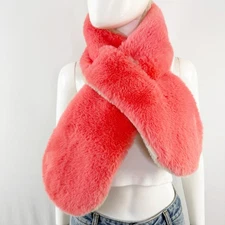 MerSea Cozy Cabin Faux Fur Scarf Reversible Tan & Pink Pull Through Plush Soft