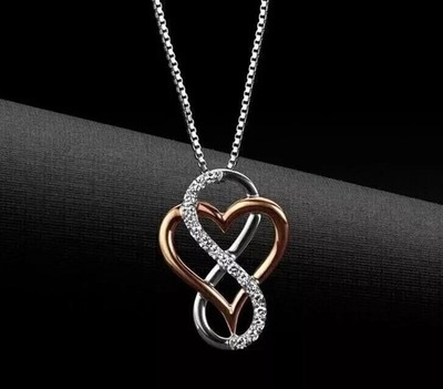 1.50Ct Round Lab Created Diamond Infinity Heart Pendant 14k Two-Tone Gold Plated