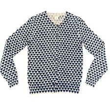 Crewcuts J Crew Cardigan Sweater Girls 14 White Blue Heart Print Cotton Preppy