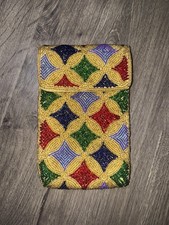 Vtg 80s Neiman Marcus Beaded Clutch Purse Multicolor Evening Bag Party Cocktail