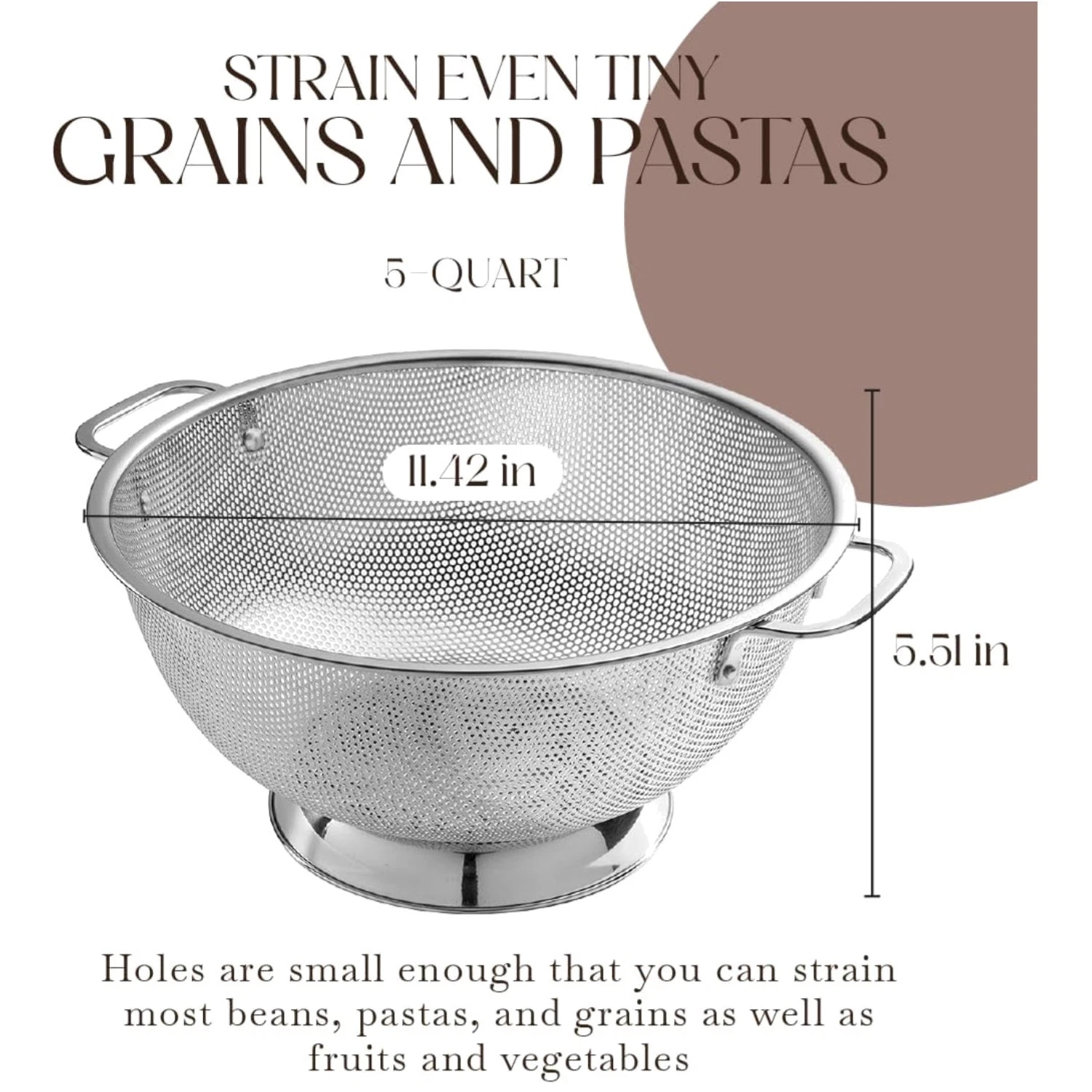 Easy-Clean Stainless Steel Colander - Dishwasher Safe