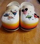 Disney Parks Fantasyland White Retro Stripe Castle Platform Crocs w/Pins  Sz 8