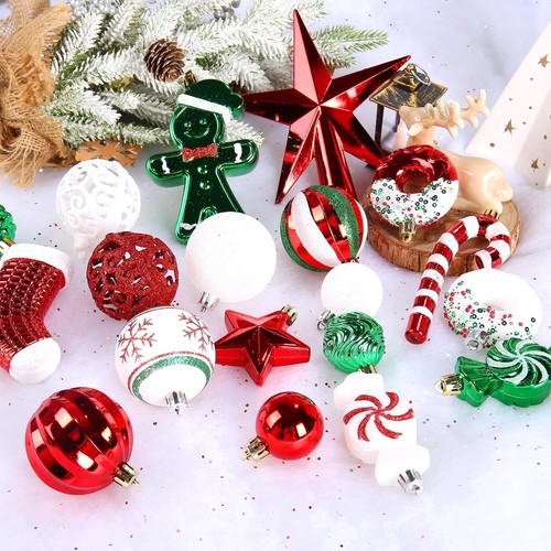 125 Pcs Christmas Tree Ornaments Set, Red Green White Shatterproof Christmas Dec - Picture 9 of 9