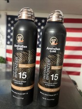 2x Australian Gold SPF 15 Continuous Spray SUNSCREEN  6 oz INSTANT BRONZER 5/28
