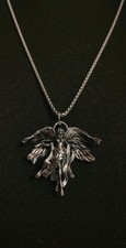 Gothic / Fantasy Silver Steel Warrior Angel Pendant Necklace