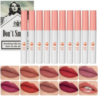 LINXINS Lana Del Rey Matte Lipstick Set - 10 Colors Cigarette Style, Highly Pigmented N