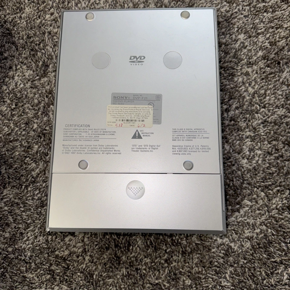 DVD-плеер SONY DVP-F21 со шнуром адаптера питания, протестирован, без пульта дистанционного управления - Изображение 4 из 4