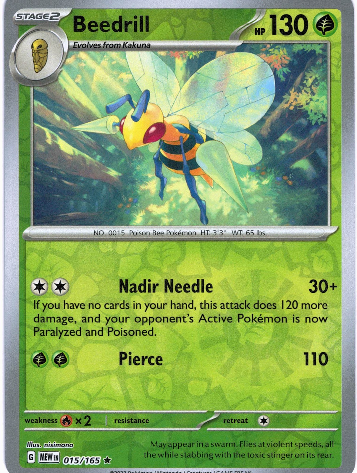 Beedrill 015/165 Rare SV: Scarlet & Violet 151 Pokemon Reverse Holo LP