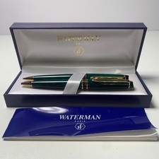 Waterman Expert Green Marble Ballpoint Pen And Pencil Set In Original Case