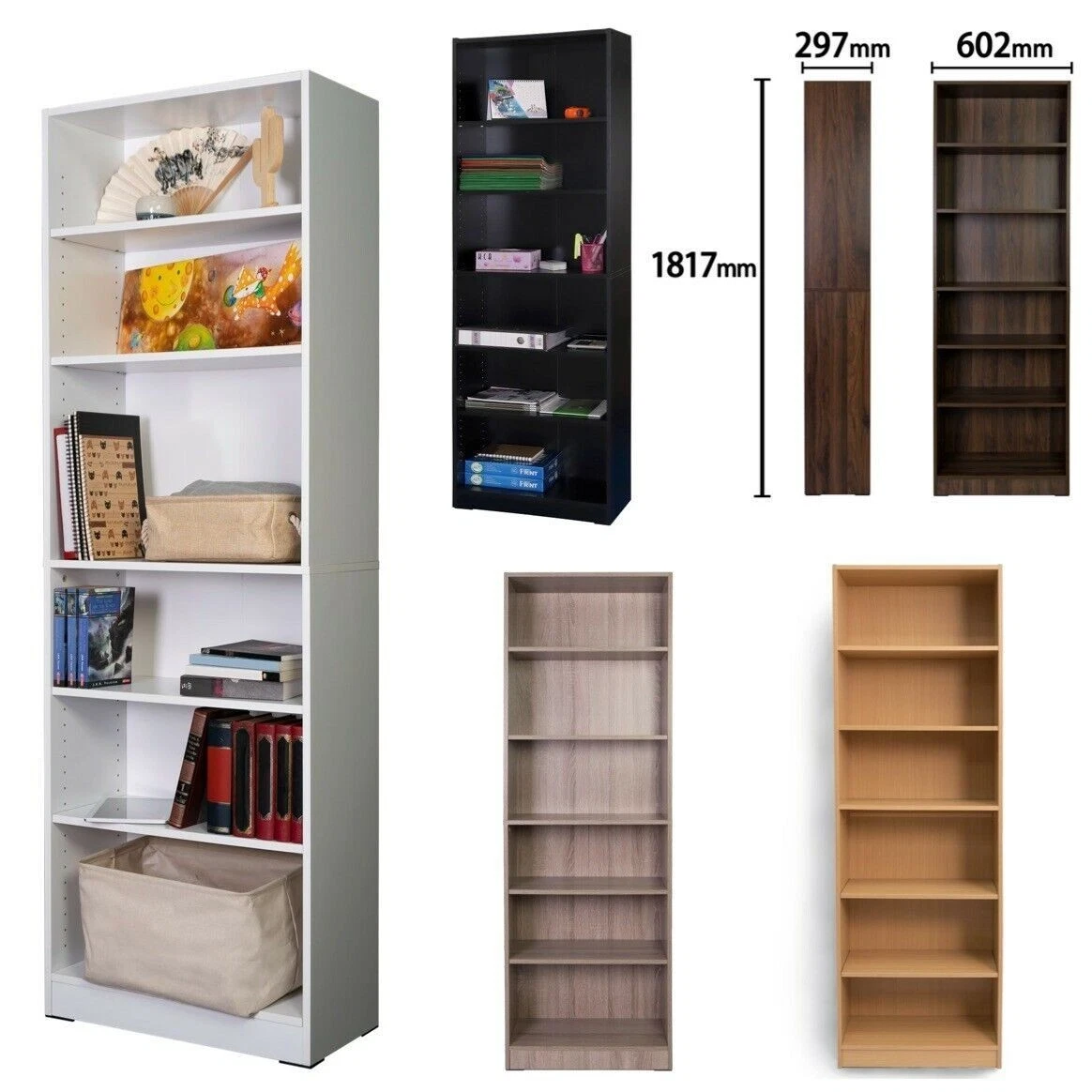 Bookcases Shelving Storage 6 Tier Tall Bookcase Adjustable Bookshelf Video Guide