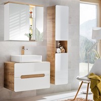 BadmöBel Badezimmer Set Weiß Eiche Waschtisch Unterschrank Keramik Waschbecken