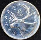 1964 Brilliant Unc. ProofLike Canadian Quarter, 800 SILVER, Act.Silver.Wt .15 oz