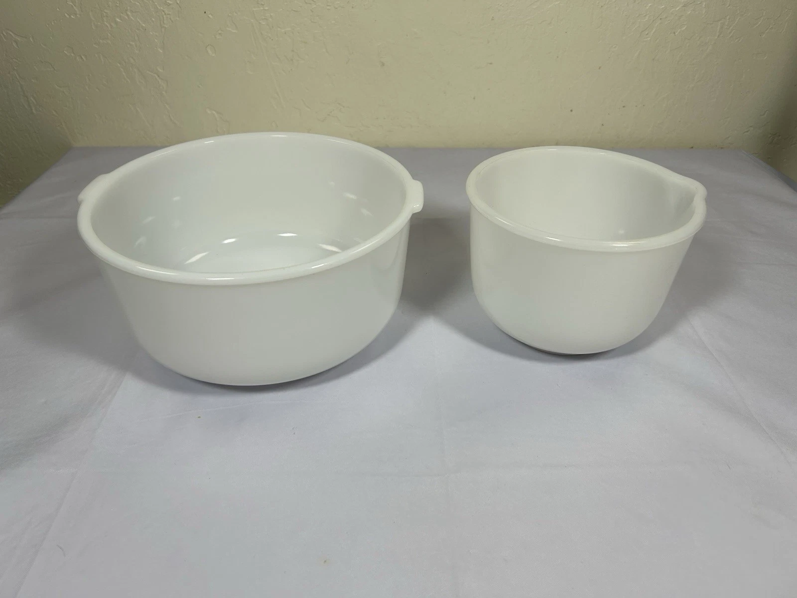 Glasbake Made for Sunbeam 19CJ Large & Small 20CJ White Milk Glass Mixing Bowls