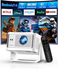 Mini Projecteur Portable WiFi 6 Bluetooth 5.4 Android 14 Autofocus 4K 8K