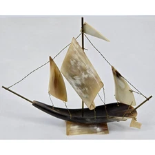 VTG Italian Horn Sailing Ship Model - Handcrafted Nautical Decor - 8.5" Tall