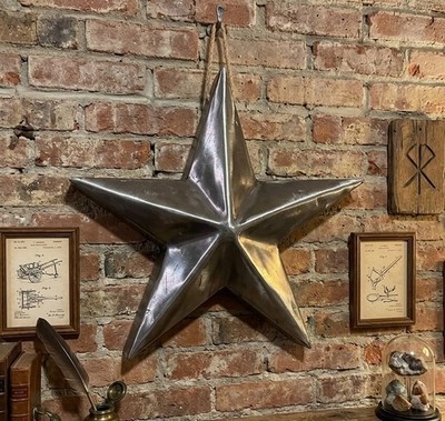 Seltener kleiner handgefertigter Metall Industrial rustikal Shabby Silber Hängestern SU60