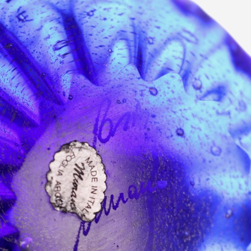 Vintage blaue Glasflasche mit Blattsilber Design Manufaktur Rosis 70er Jahre - Bild 9 von 9