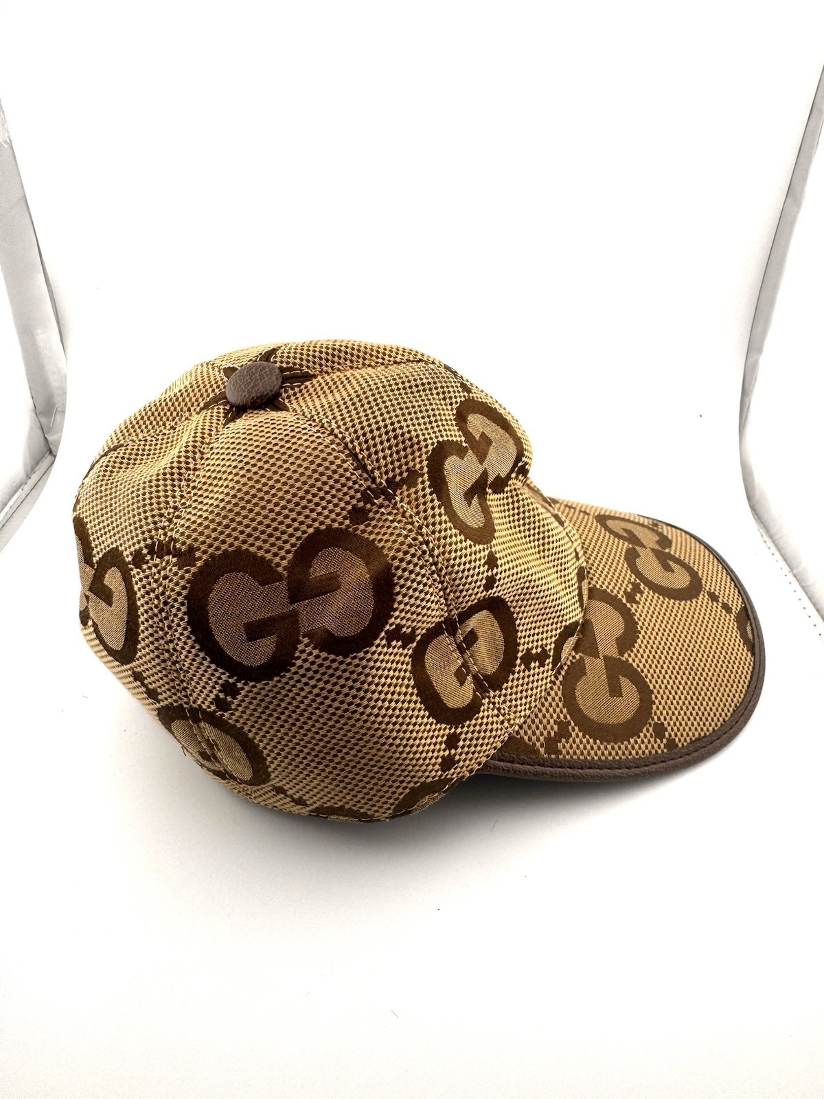 Gucci Web Detail Large Logo Print Adjustable Baseball Cap Beige Brown Sz M -NWOT thumbnail 4