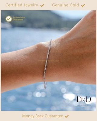 Round Natural Diamond Gift for Anniversary Tennis Bracelet 14k White Gold