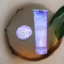 Frosted Coconut Snowball Bath and Body Works Body Cream 8 oz Bath Fizz 4.6 oz