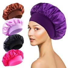 Women Satin Bonnet Night Sleep Cap Hair Hat Silk Head Cover Wide Elastic Band