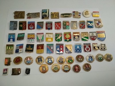 Coats of arms of cities of the USSR, set of 60, Soviet russian badges pins, *325
