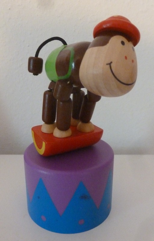 Circus Monkey Thumb Puppet Wood & Plastic 5" Colorful