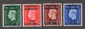 Great Britain Offices in Morocco 1937 Short Set of 4 Surcharges, Scott 83-86 MH