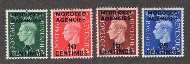 Great Britain Offices in Morocco 1937 Short Set of 4 Surcharges, Scott 83-86 MH