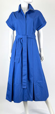 $1.4K Lafayette 148 NY New Blue Cotton Shirt Dress 4 6 US 42 IT S M Belt Runway