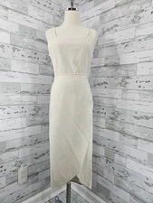 Dress Forum Sleeveless Minimalist Tulip Hem Wrap Midi Dress Linen Blend Womens L