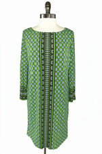 NEW MAGGY LONDON Sz 12 Shift Dress Green Purple Floral Long Sleeve Stretch Knit