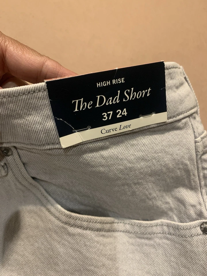 NUEVO CON ETIQUETAS-Abercrombie Pantalones Cortos de Tiro Alto Papá Love Curve Denim Gris Elástico Talla 37/24 Foto 4 de 4
